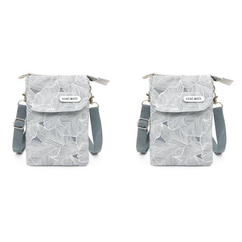 PALAY® Women Purse Bag Casual Phone Pouch Canvas Cloth Sling Bag Minimalism Print Small Crossbody Shoulder Bag Gray X 2 PALAY® Women Purse Bag Casual Phone Pouch Canvas Cloth Sling Bag Minimalism Print Small Crossbody Shoulder Bag Gray X 2